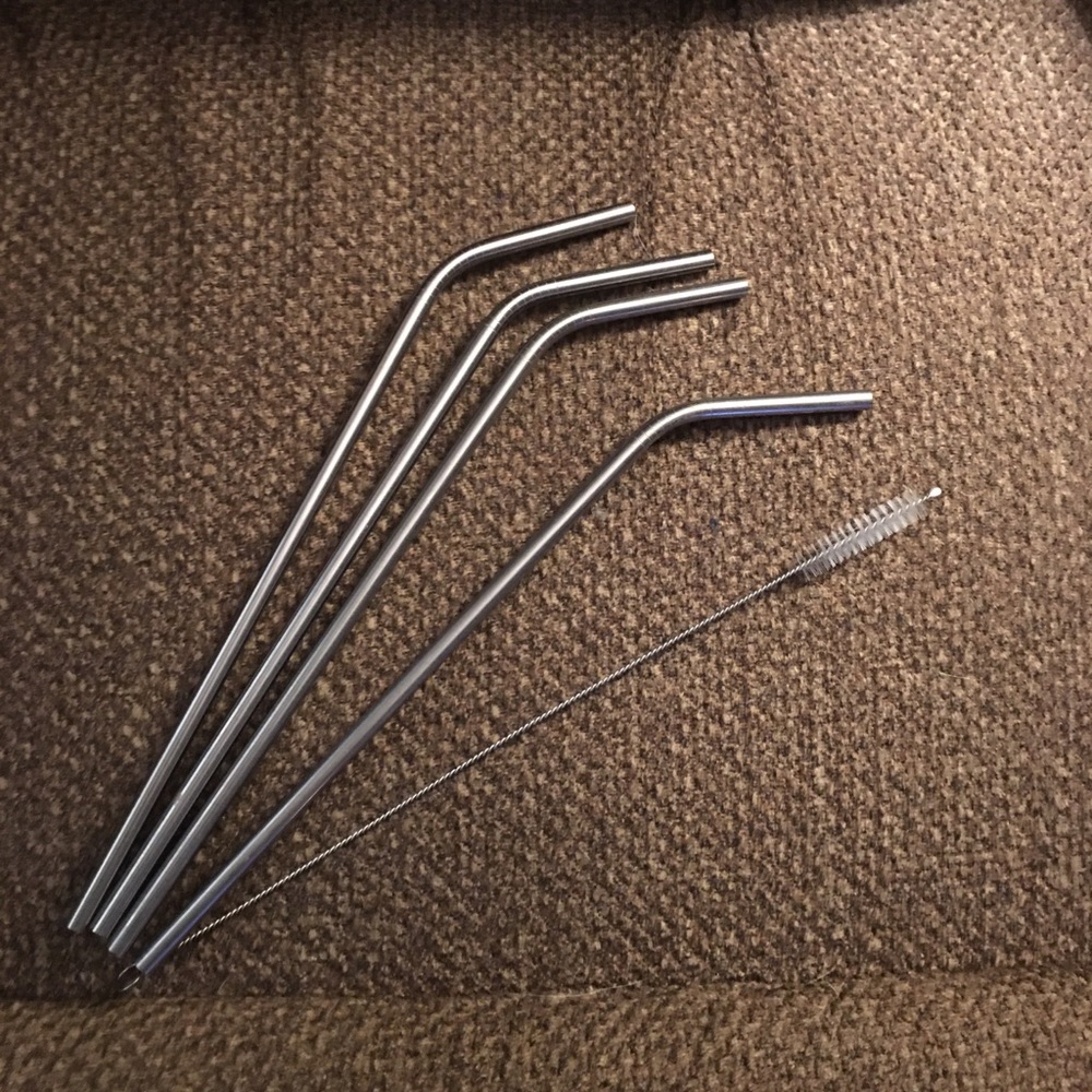 CocoStraw 5-Piece Set: 4 Stainless Steel Straws and Cleaning Brush